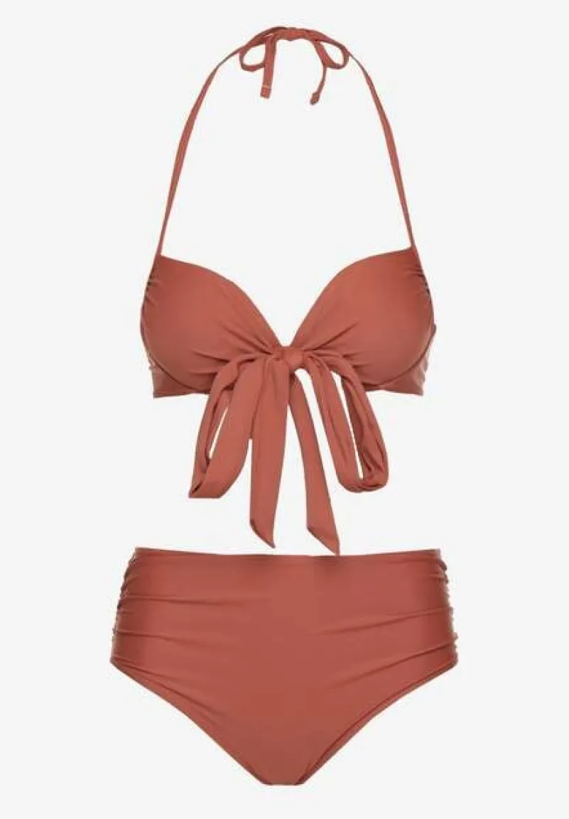 Jasnobrązowe Bikini Wiązany Biustonosz i Majtki Typu Figi Fevarelia