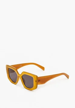 Jasnobrązowe Geometryczne Okulary Przeciwsłoneczne z Grubymi Oprawkami Nimikoria