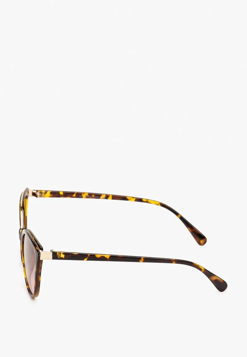 Jasnobrązowe Okulary Przeciwsłoneczne z Oprawkami Kocie Oczy Jasminna