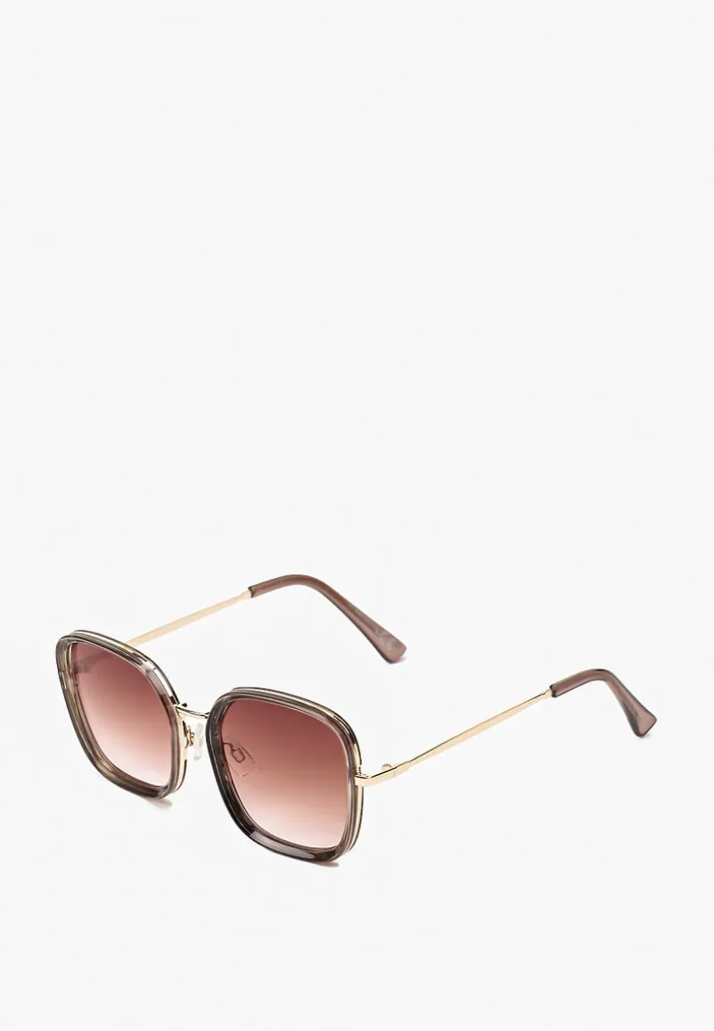 Jasnobrązowe Okulary Przeciwsłoneczne o Kwadratowym Fasonie Clarilia