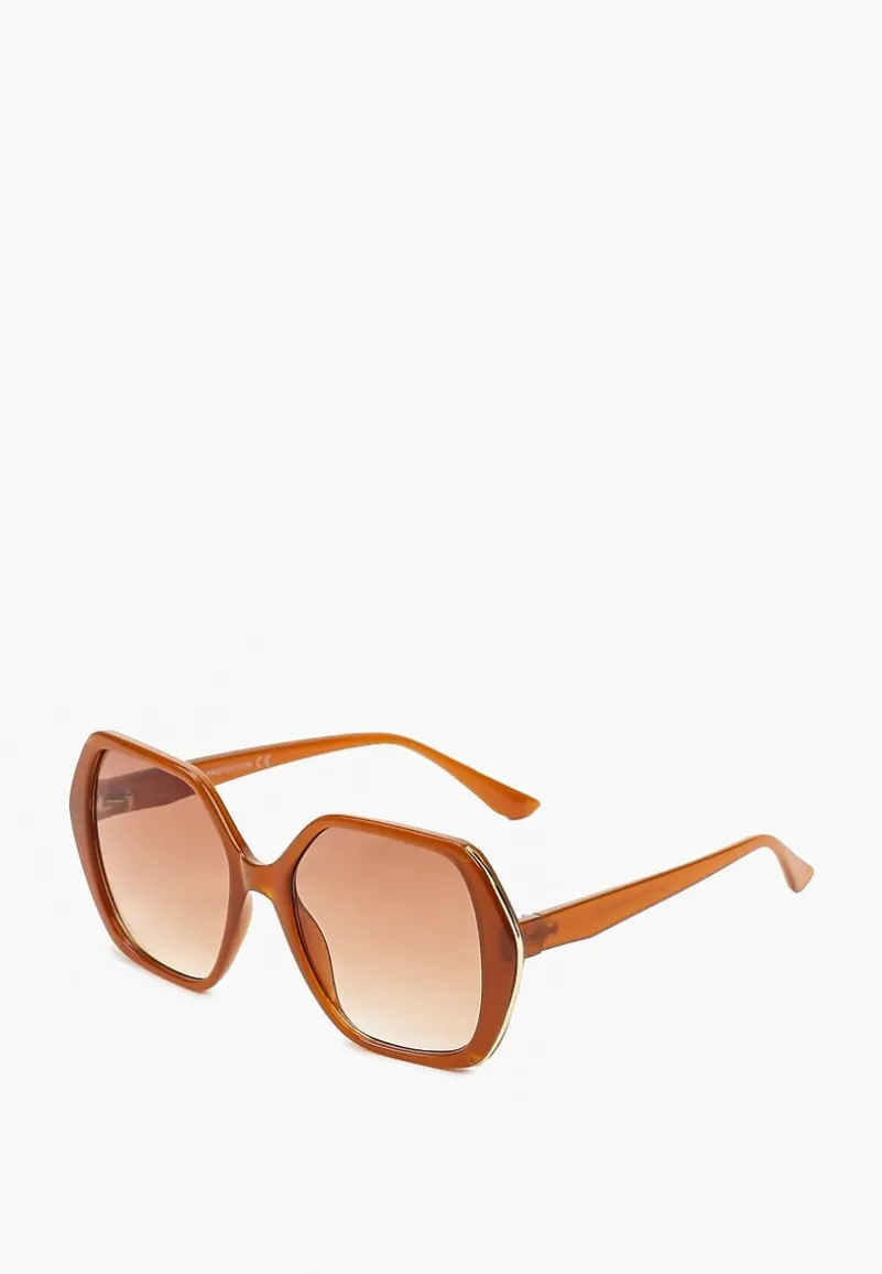 Jasnobrązowe Okulary Przeciwsłoneczne Ozdobione Metalowymi Elementami z Lekkiego Tworzywa Menina