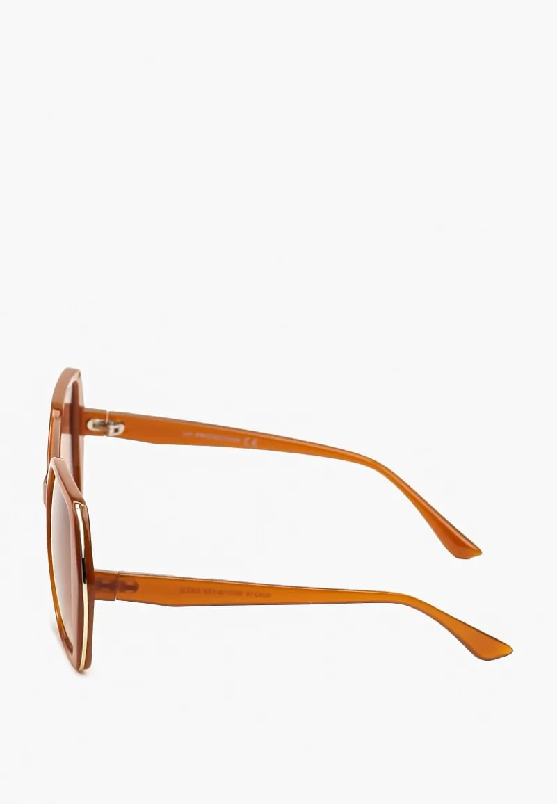 Jasnobrązowe Okulary Przeciwsłoneczne Ozdobione Metalowymi Elementami z Lekkiego Tworzywa Menina