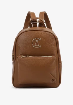 Jasnobrązowy Mały Plecak z Regulowanymi Szelkami Zdobiony Metalowym Detalem Labilia
