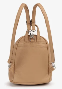Jasnobrązowy Mały Plecak z Kieszonką na Suwak i Ozdobnymi Napisami Iottasa