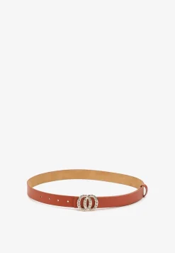 Jasnobrązowy Pasek z Okrągłą Klamrą i Cyrkoniami Kefia