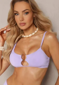 Jasnofioletowe Bikini Nieodpinany Biustonosz z Usztywnianymi Miseczkami i Klamerką przy Dekolcie na Regulowanych Ramiączkach Majtki z Elastyczną Gumką w Pasie Kiaramarie