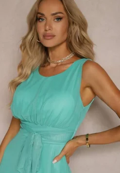 Jasnoniebieska Koktajlowa Sukienka z Tiulowym Dołem Bez Rękawów Elastar