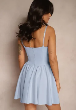 Jasnoniebieska Rozkloszowana Sukienka z Gorsetową Górą na Ramiączkach Leannith