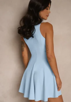 Jasnoniebieska Sukienka z Wiskozą o Rozkloszowanym Kroju Miliviela