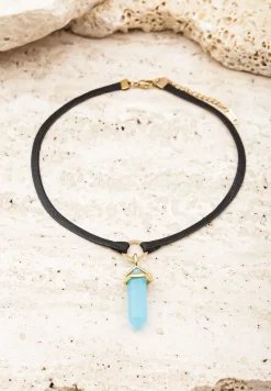 Jasnoniebieski Naszyjnik na Szerokim Sznurku z Kryształem Atherena