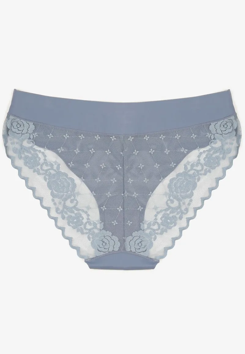 Jasnoniebieskie Bezszwowe Majtki o Kroju Fig z Koronką Zeiarae