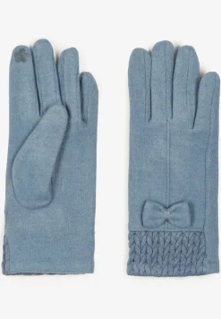 Jasnoniebieskie Rękawiczki z Bawełną Ozdobione Kokardką Visemi