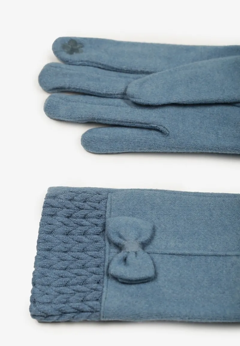 Jasnoniebieskie Rękawiczki z Bawełną Ozdobione Kokardką Visemi