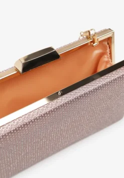 Jasnoróżowa Brokatowa Torebka Kopertówka z Zatrzaskowym Zapięciem Kamanate