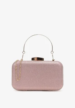 Jasnoróżowa Brokatowa Torebka Kopertówka z Odpinaną Rączką i Łańcuszkiem Neely