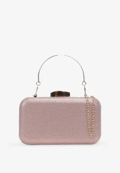Jasnoróżowa Brokatowa Torebka Kopertówka z Odpinaną Rączką i Łańcuszkiem Neely