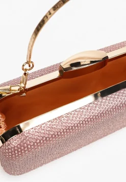 Jasnoróżowa Brokatowa Torebka Kopertówka z Odpinaną Rączką i Łańcuszkiem Neely