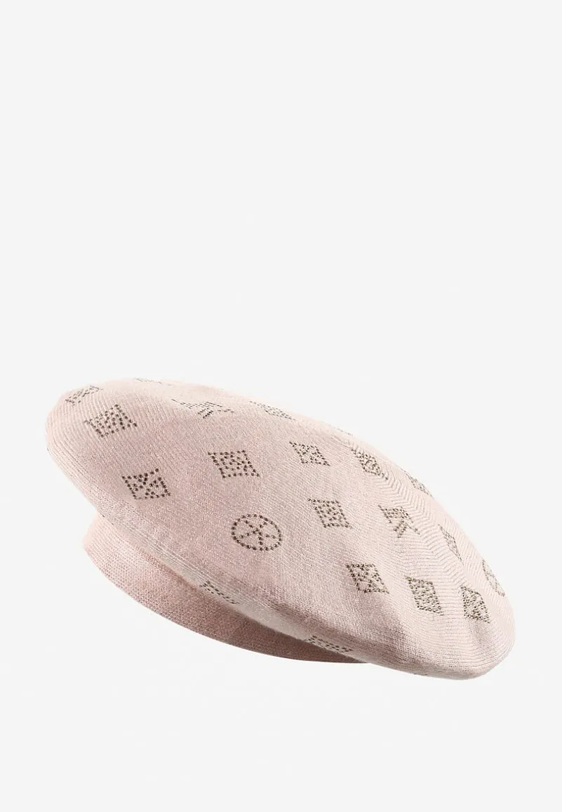 Jasnoróżowa Czapka Beret w Naszywki w Cyrkonie Nlaria