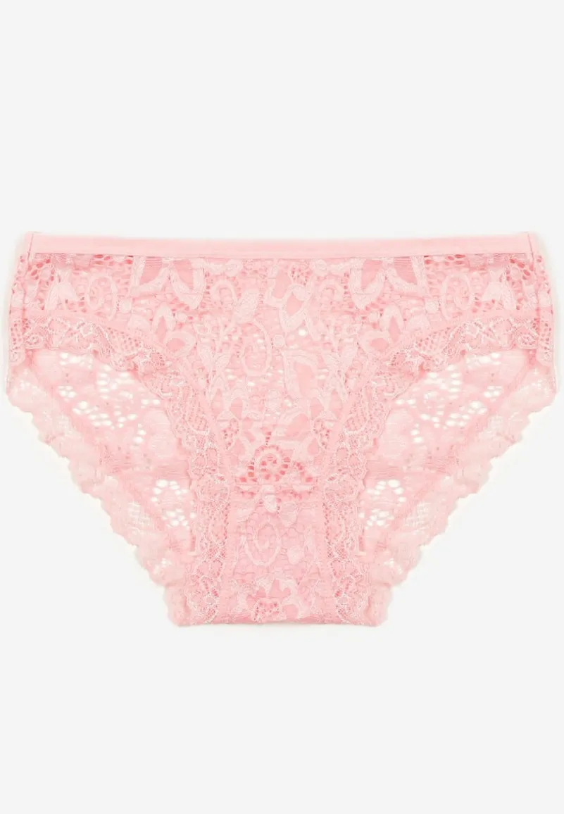 Jasnoróżowe Bawełniane Majtki Figi Ozdobione Koronką Vleova