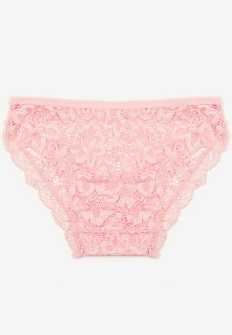 Jasnoróżowe Bawełniane Majtki Figi Ozdobione Koronką Vleova