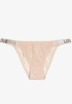 Jasnoróżowe Bawełniane Majtki Figi z Koronki Ozdobione Cyrkoniami Elenivia