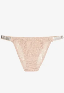 Jasnoróżowe Bawełniane Majtki Figi z Koronki Ozdobione Cyrkoniami Elenivia