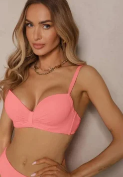 Jasnoróżowe Bikini Majtki Typu Figi Marszczony Biustonosz i Pareo Natovena