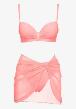 Jasnoróżowe Bikini Majtki Typu Figi Marszczony Biustonosz i Pareo Natovena