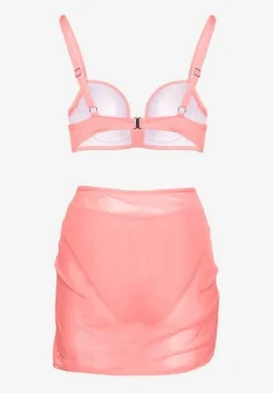 Jasnoróżowe Bikini Majtki Typu Figi Marszczony Biustonosz i Pareo Natovena