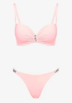 Jasnoróżowe Bikini z Cyrkoniami i Regulowanymi Ramiączkami Tloen