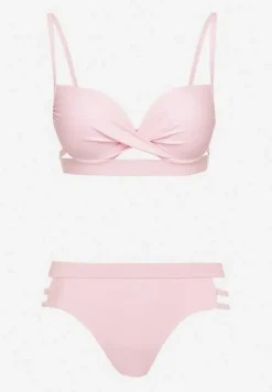 Jasnoróżowe Bikini z Ozdobnymi Wycięciami Wiązany Biustonosz i Majtki Figi Kinessa