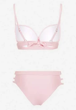 Jasnoróżowe Bikini z Ozdobnymi Wycięciami Wiązany Biustonosz i Majtki Figi Kinessa