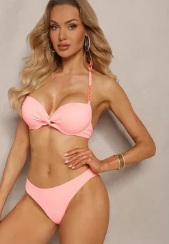 Jasnoróżowe Bikini z Usztywnianym Biustonoszem Wykończonym Łańcuszkiem z Elastycznymi Majtkami Mamarie