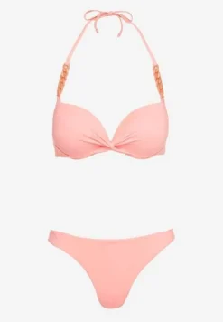 Jasnoróżowe Bikini z Usztywnianym Biustonoszem Wykończonym Łańcuszkiem z Elastycznymi Majtkami Mamarie