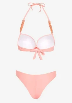 Jasnoróżowe Bikini z Usztywnianym Biustonoszem Wykończonym Łańcuszkiem z Elastycznymi Majtkami Mamarie