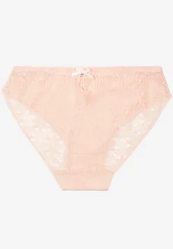 Jasnoróżowe Koronkowe Majtki Typu Figi z Ozdobną Kokardką Nilwia