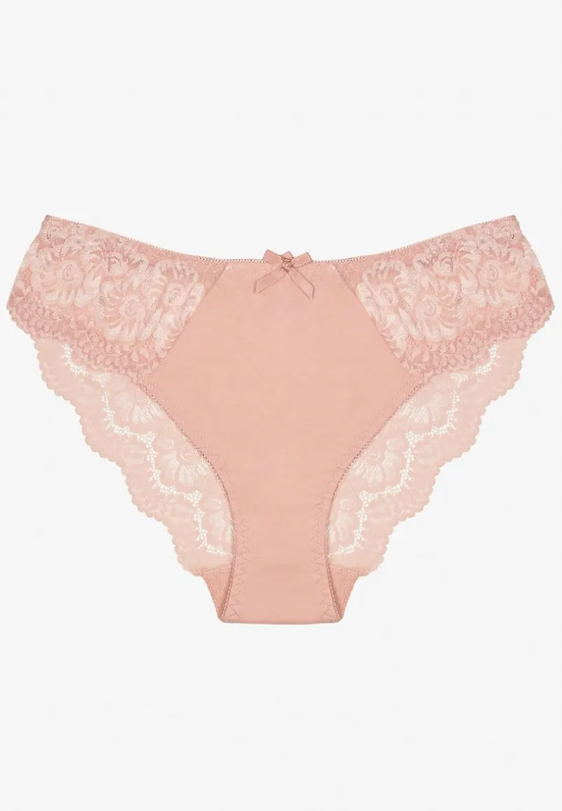 Jasnoróżowe Majtki z Bawełny Figi Ozdobione Koronką Nolmoi