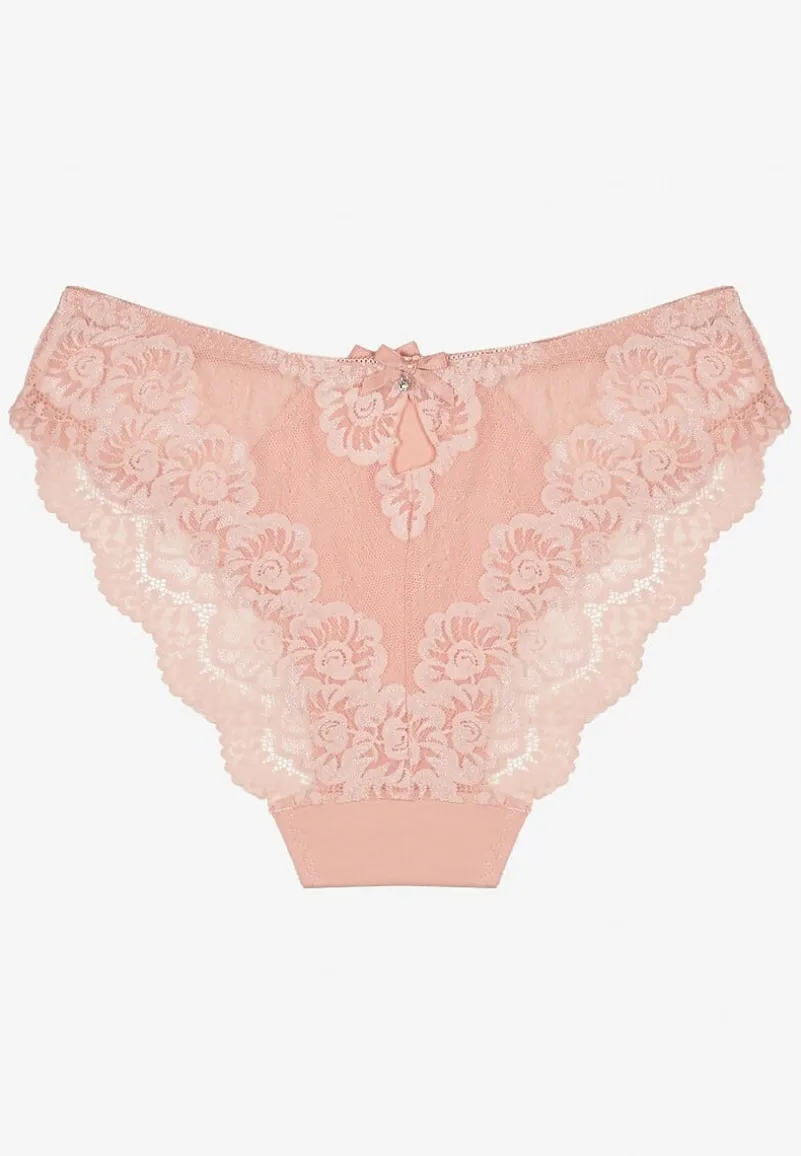 Jasnoróżowe Majtki z Bawełny Figi Ozdobione Koronką Nolmoi