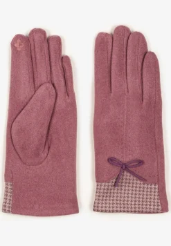 Jasnoróżowe Rękawiczki z Bawełną Cyrkoniami i Kokardką Adelirra