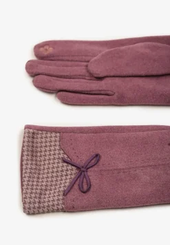 Jasnoróżowe Rękawiczki z Bawełną Cyrkoniami i Kokardką Adelirra