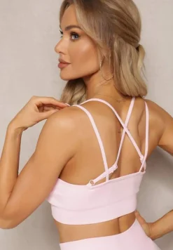 Jasnoróżowy Elastyczny Komplet Fitness Usztywniany Biustonosz i Legginsy z Gumką Orbinra