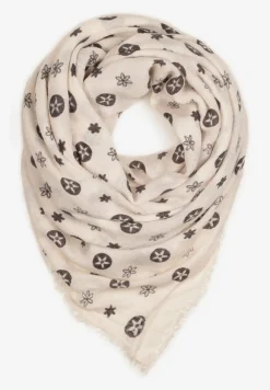 Jasnoróżowy Szalik Ozdobiony Geometrycznym Motywem z Frędzlami Nomirya