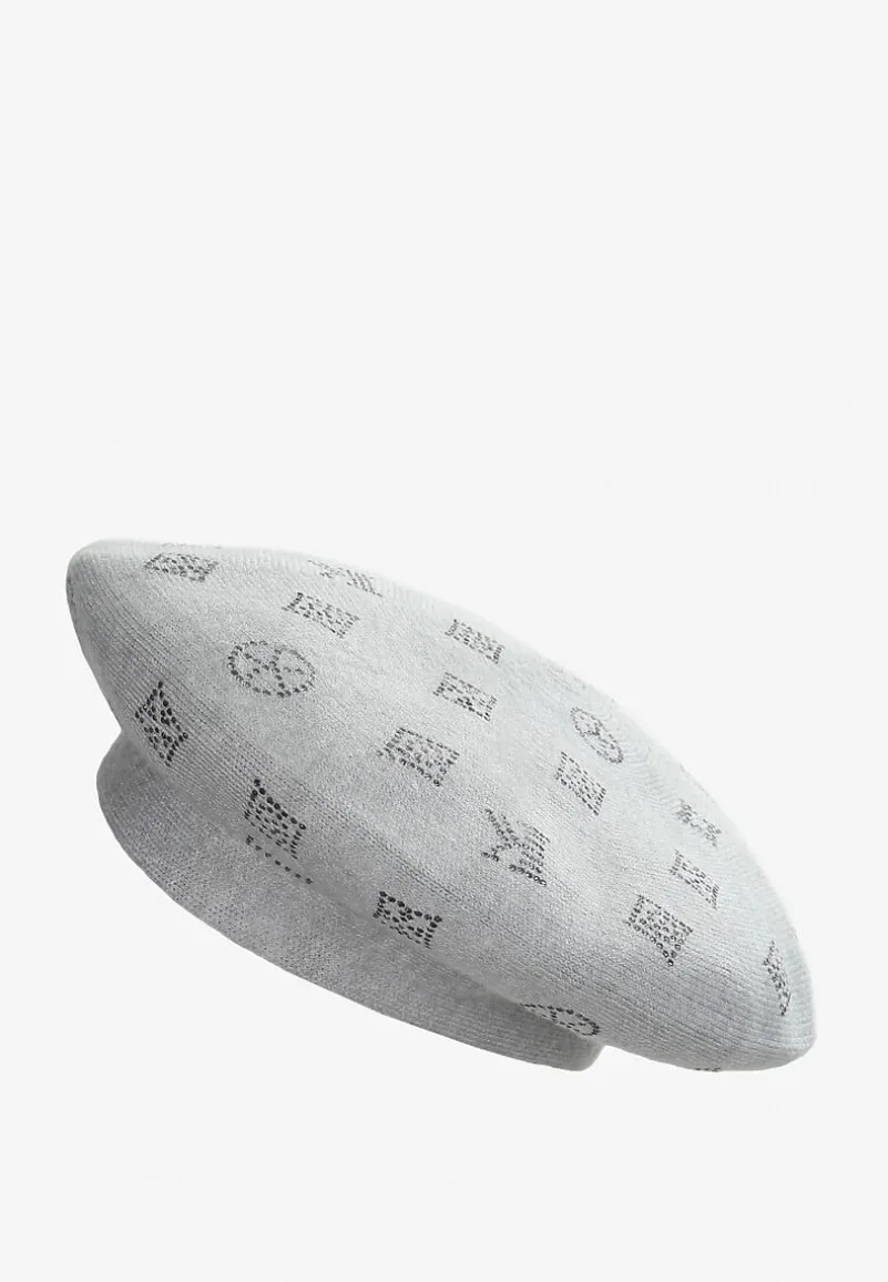 Jasnoszara Czapka Beret w Naszywki w Cyrkonie Nlaria