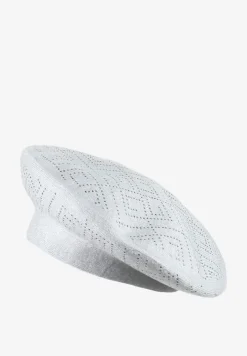 Jasnoszara Czapka Beret z Geometrycznym Wzorem z Cyrkoniami Holindia