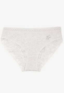 Jasnoszare Majtki z Bawełny o Kroju Fig z Ozdobną Koronką Talivina