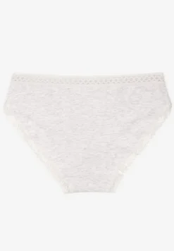 Jasnoszare Majtki z Bawełny o Kroju Fig z Ozdobną Koronką Talivina