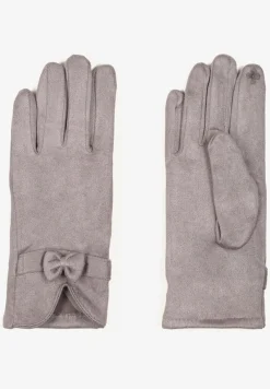 Jasnoszare Rękawiczki Dzianinowe z Bawełną Ozdobione Kokardą Tessemi