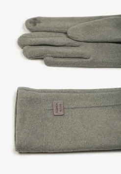 Jasnoszare Rękawiczki Zimowe z Bawełną Ozdobione Aplikacją Gralemi