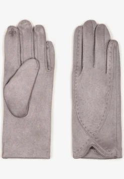 Jasnoszare Rękawiczki Zimowe z Bawełną Ozdobione Przeszyciami Delatlina