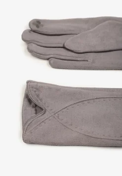 Jasnoszare Rękawiczki Zimowe z Bawełną Ozdobione Przeszyciami Delatlina